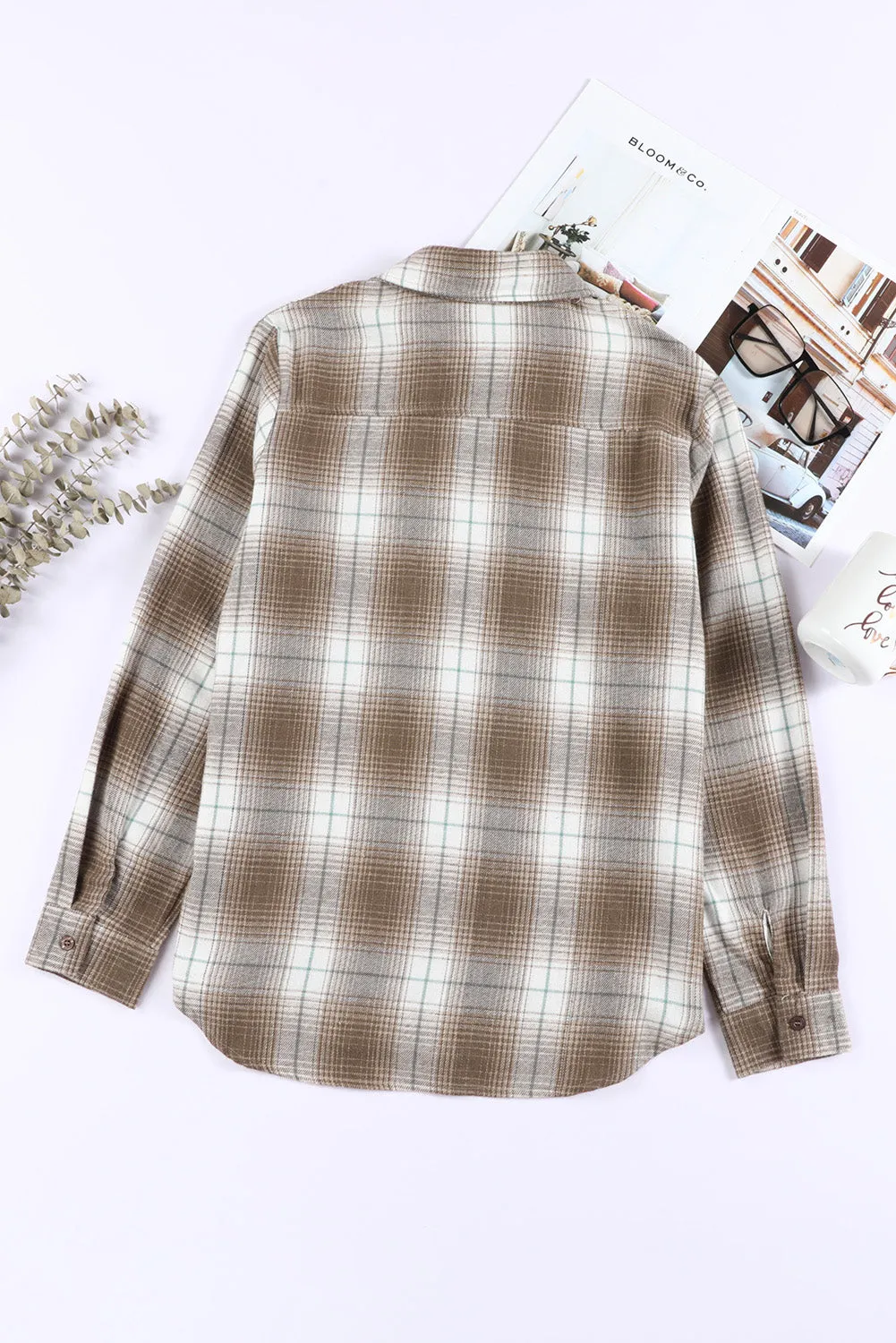 * APP EXCLUSIVE* Plaid Collared Neck Long Sleeve Shirt