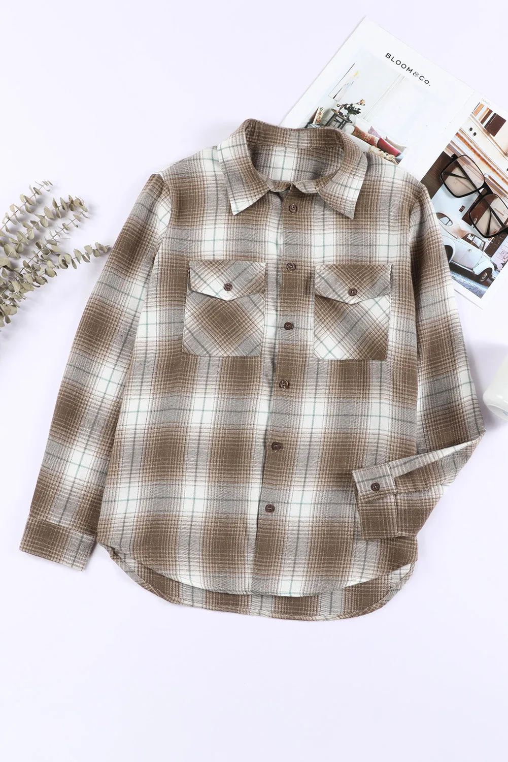 * APP EXCLUSIVE* Plaid Collared Neck Long Sleeve Shirt