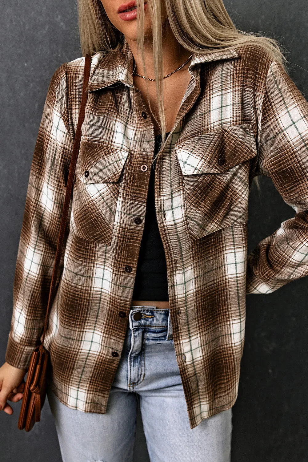 * APP EXCLUSIVE* Plaid Collared Neck Long Sleeve Shirt