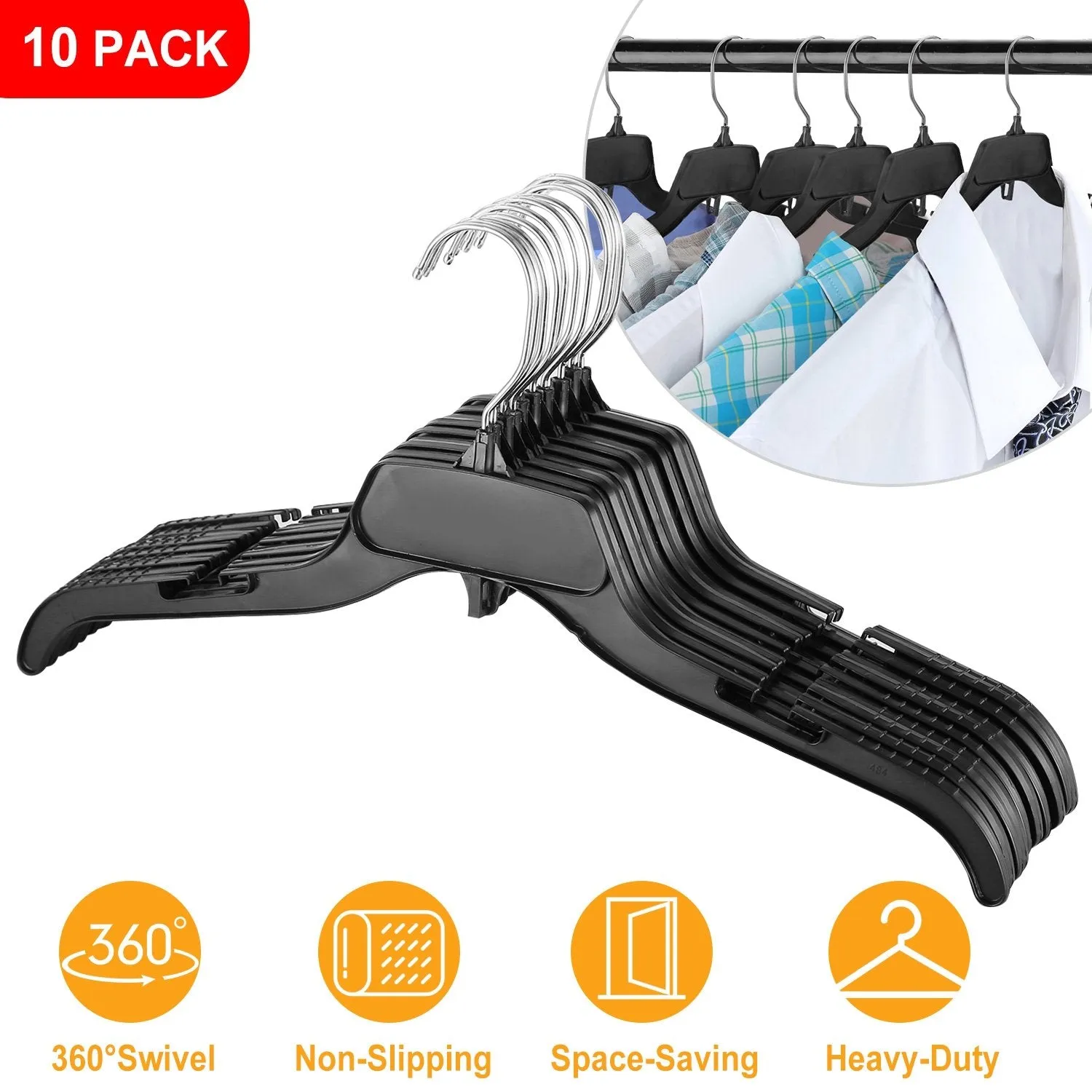 10-Pack: Clothes Hanger Non-Slip Notched Space-Saving