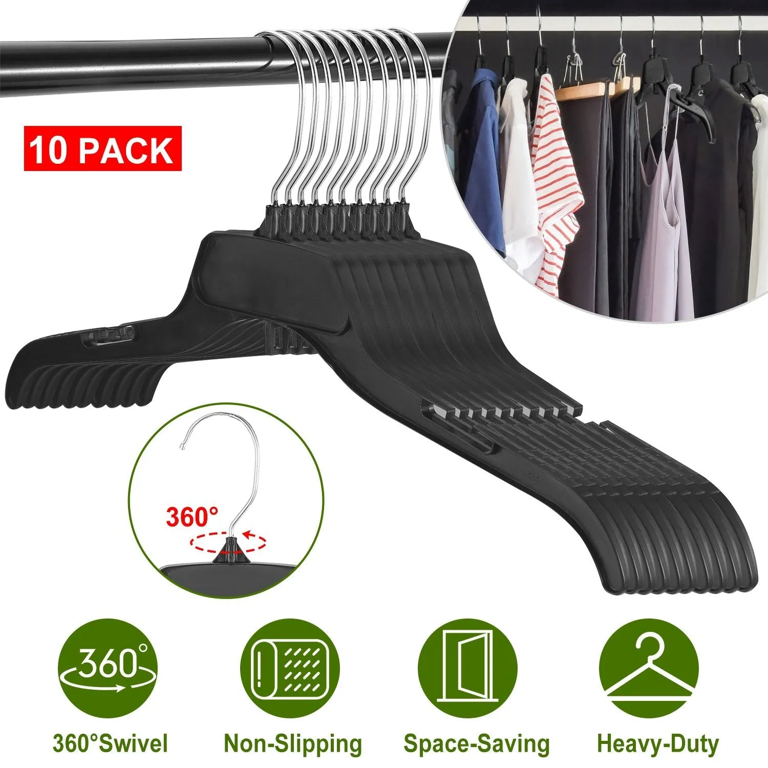 10-Pack: Clothes Hanger Non-Slip Notched Space-Saving