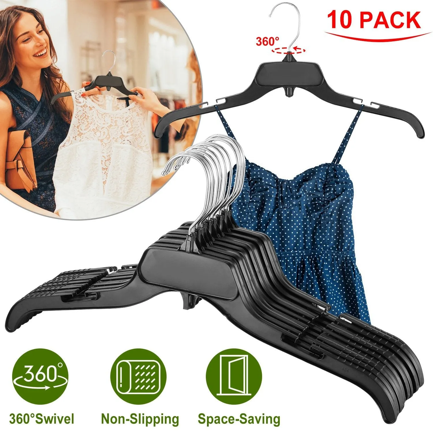 10-Pack: Clothes Hanger Non-Slip Notched Space-Saving