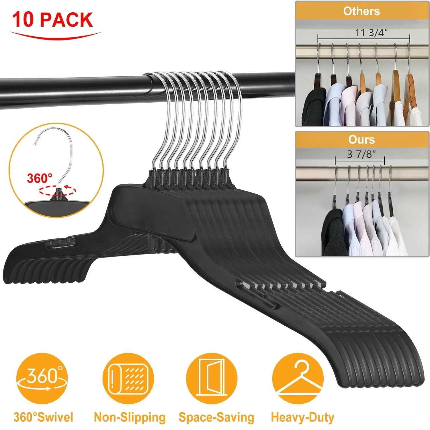 10-Pack: Clothes Hanger Non-Slip Notched Space-Saving