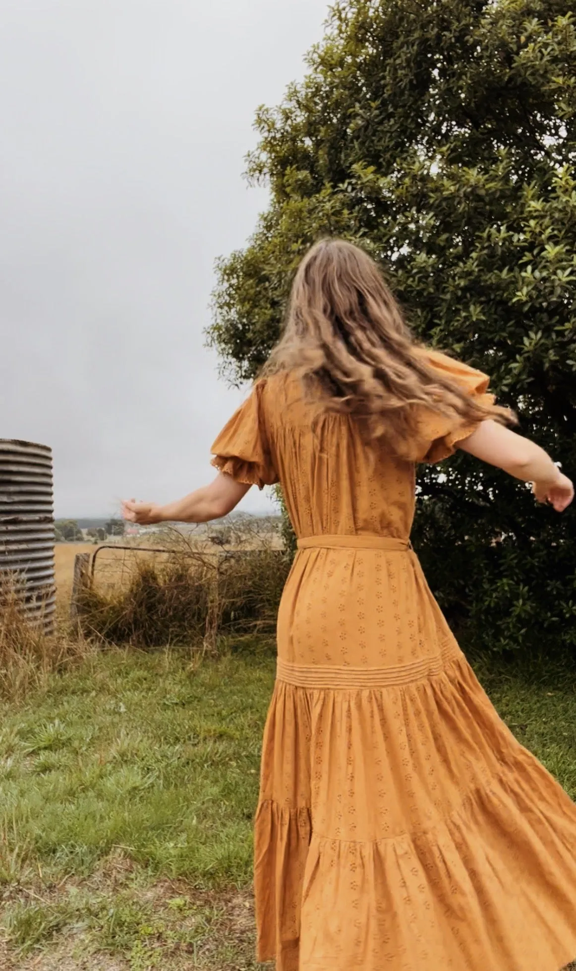 100% RECYCLED COTTON - MORNING SONG HAND SMOCKED TIERED DRESS - COPPER