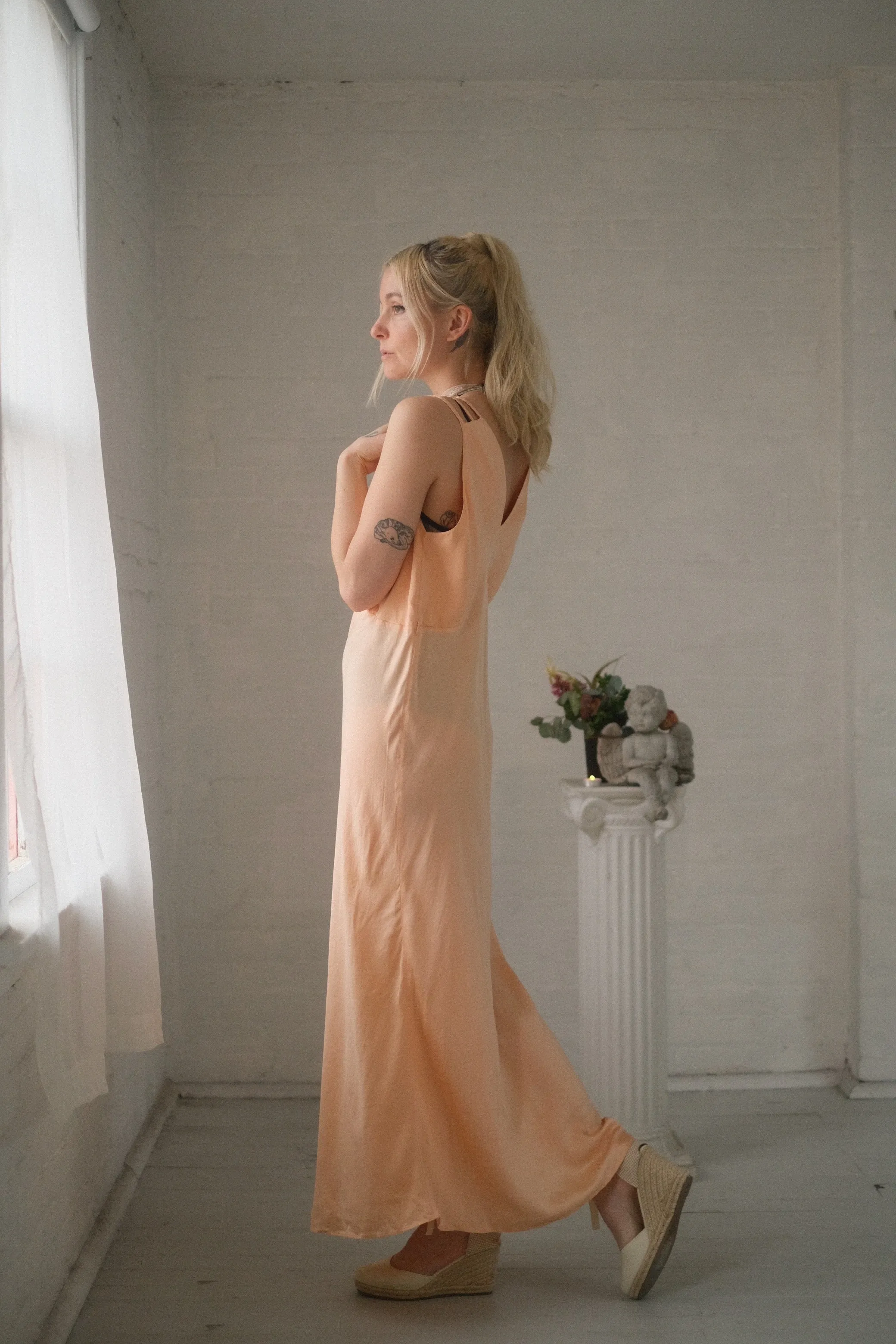 1940s Peach Romantic Slip Gown