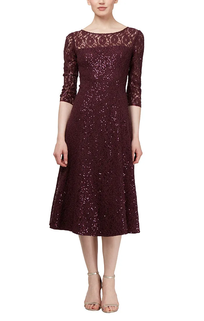 3/4 Sleeve Sequin Lace Cocktail Dress