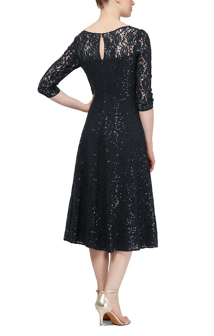 3/4 Sleeve Sequin Lace Cocktail Dress