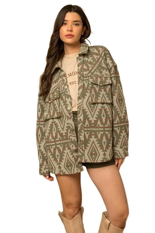 3D Pocket Aztec Print Shacket