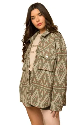 3D Pocket Aztec Print Shacket