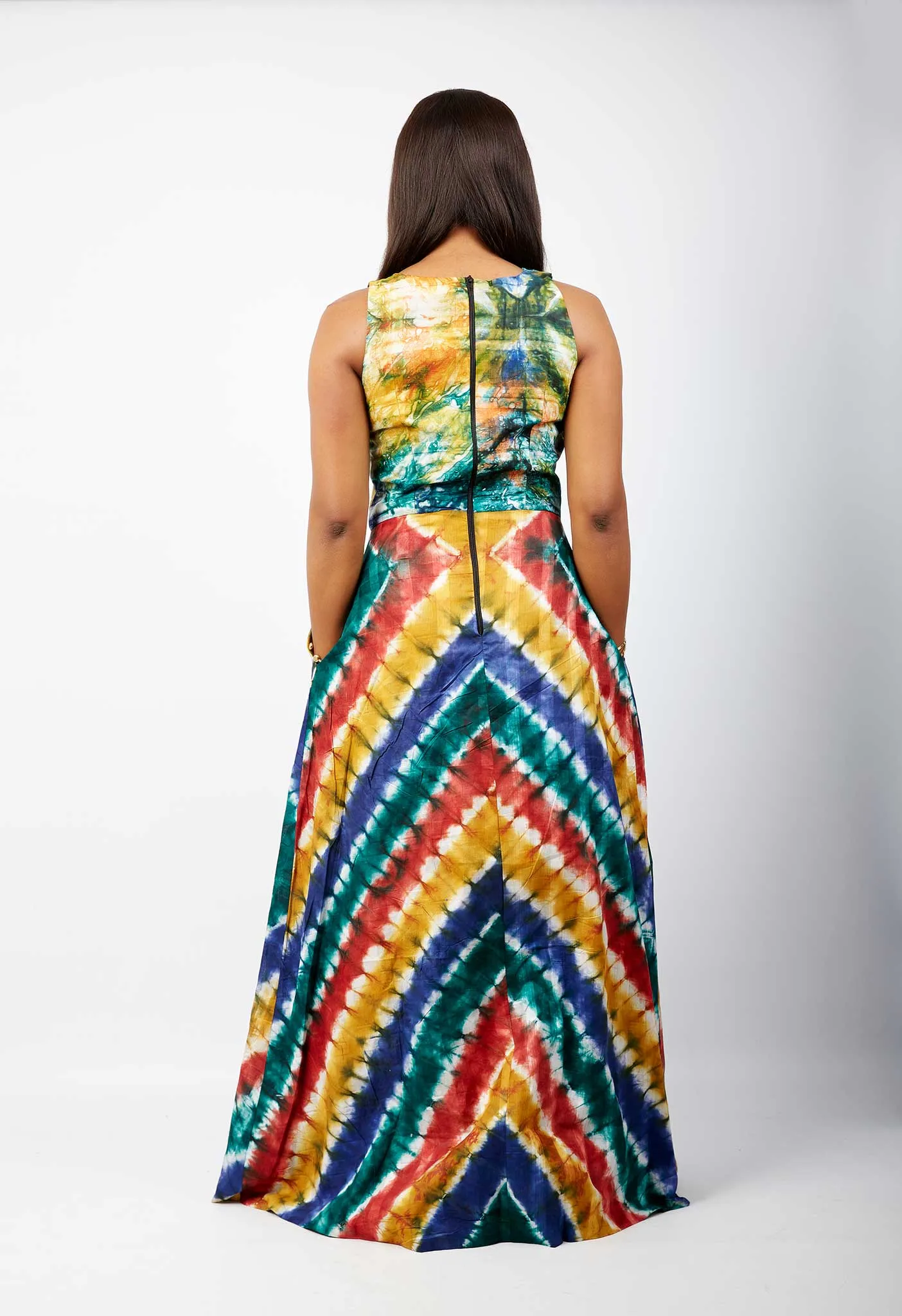 African Dress in Green Mixed Vibrant  Ankara Print - Nneomma