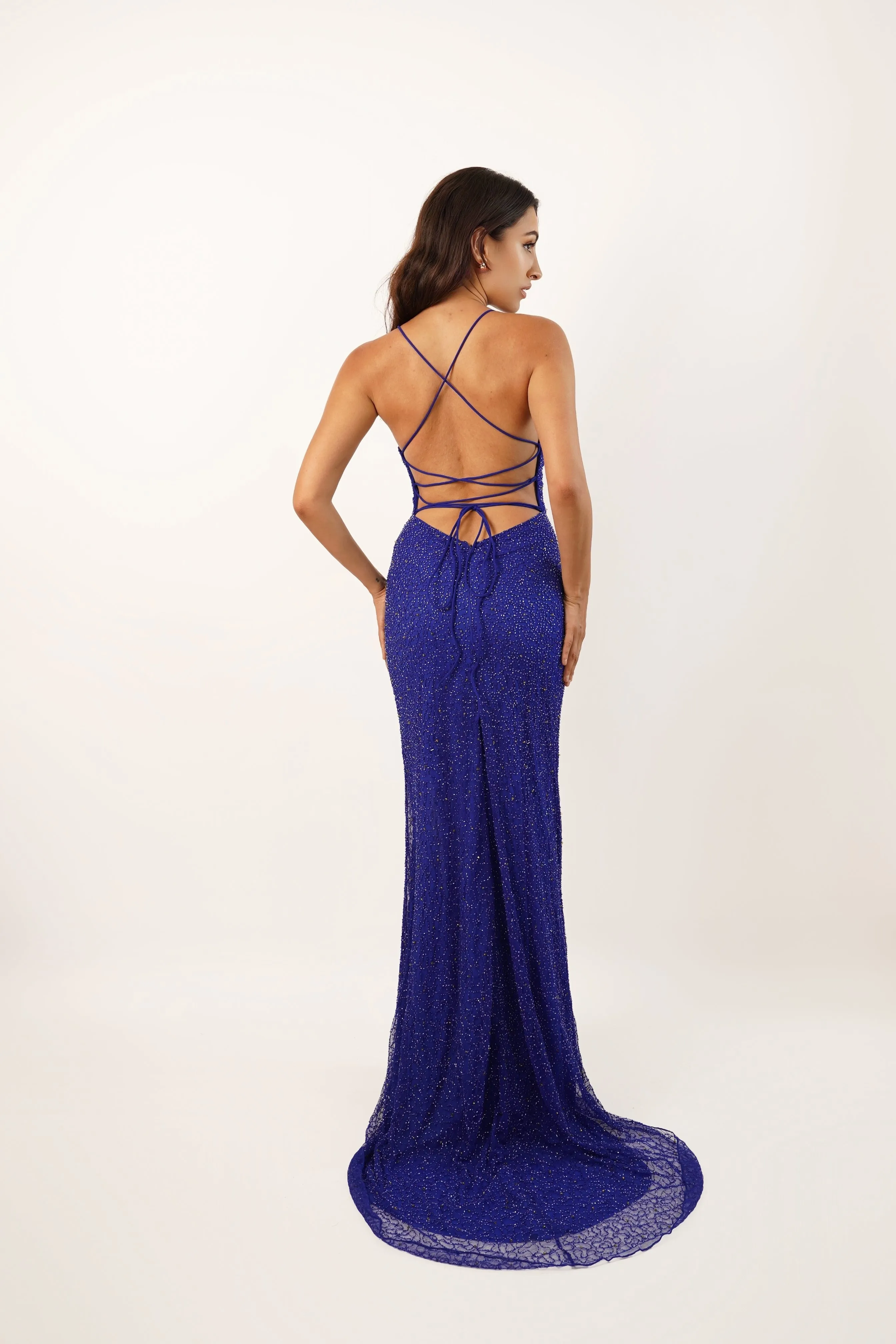 Allie Royal Blue Embellished Occasion Dress