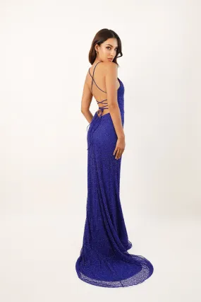 Allie Royal Blue Embellished Occasion Dress