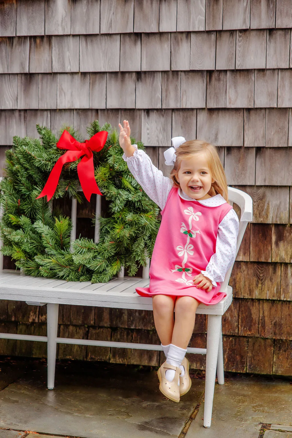 Annie Apron Dress - Romany Rose with Bows & Holly Appliques