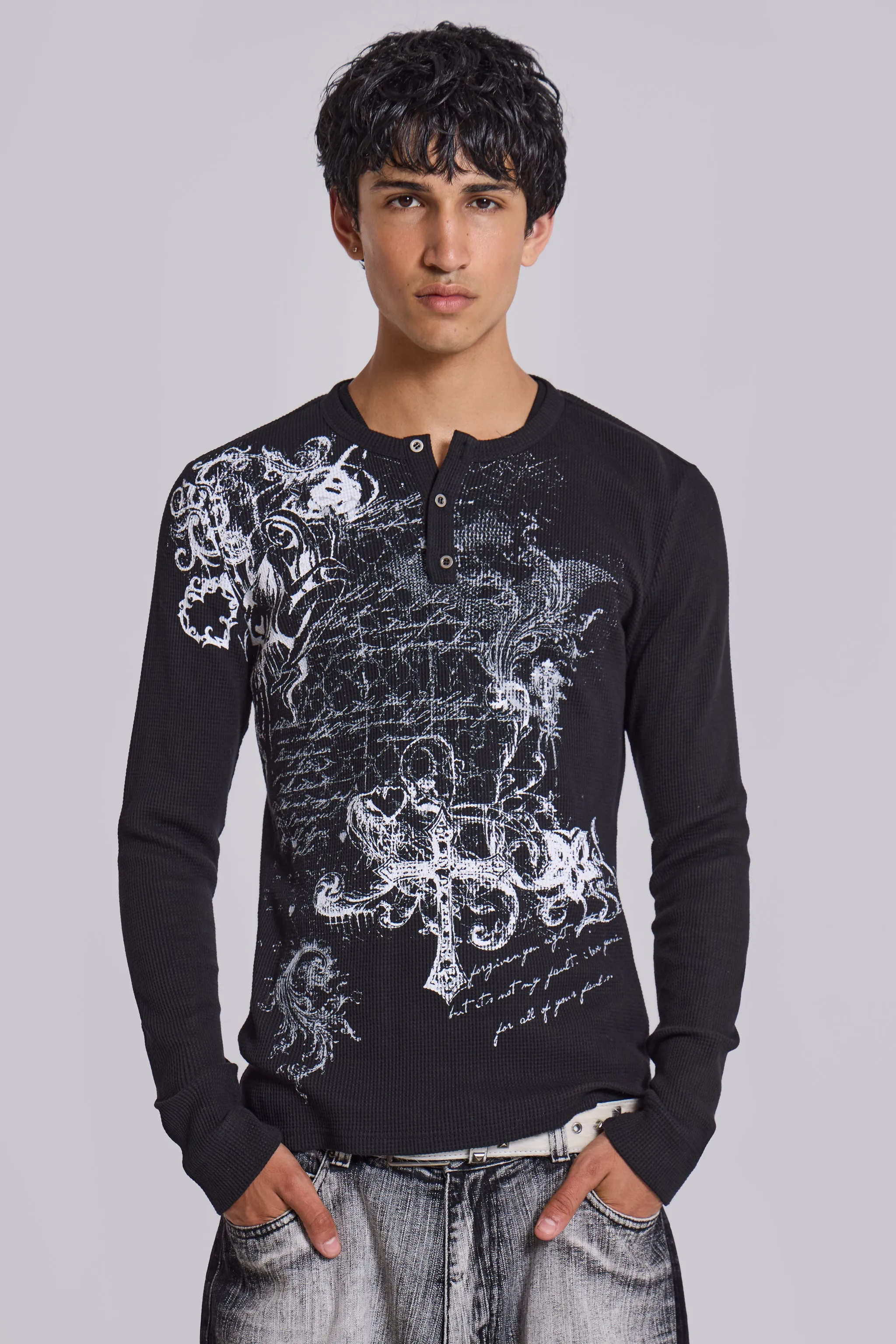 Anointed Black Waffle Henley T-Shirt