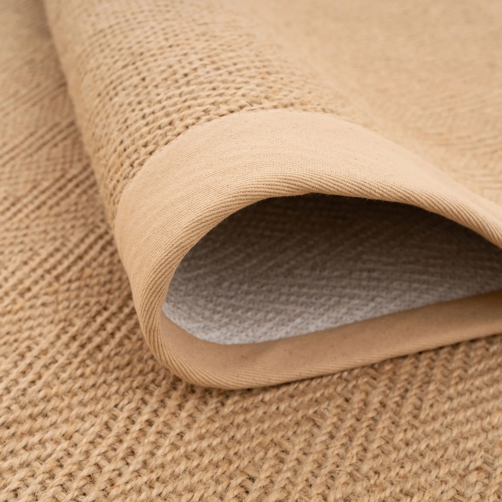 Beige Cotton Border Natural Jute Area Rug