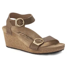 Birkenstock Soley Ring-Buckle Leather Wedge Sandal in Cognac