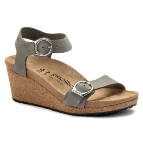 Birkenstock Soley Ring-Buckle Leather Wedge Sandal in Dove Gray