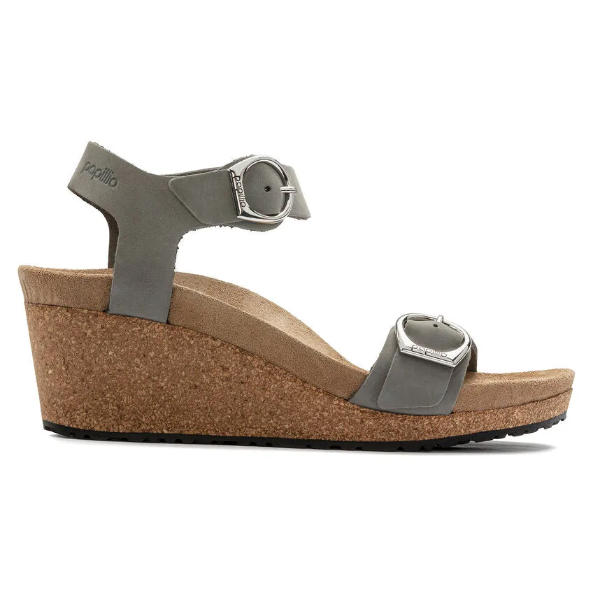 Birkenstock Soley Ring-Buckle Leather Wedge Sandal in Dove Gray