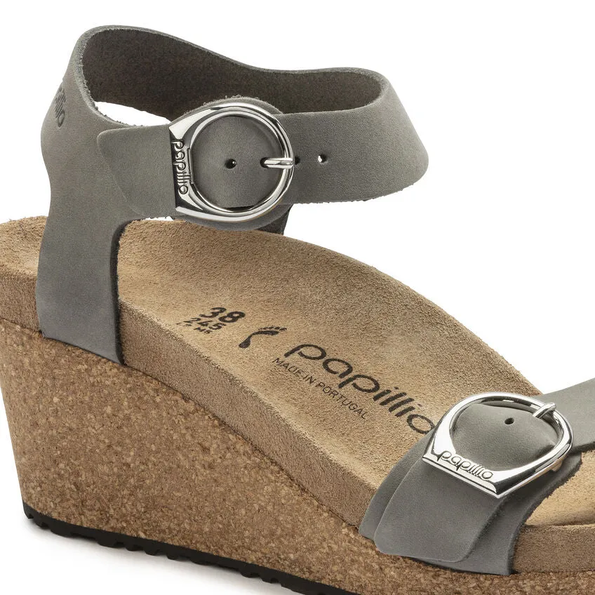 Birkenstock Soley Ring-Buckle Leather Wedge Sandal in Dove Gray