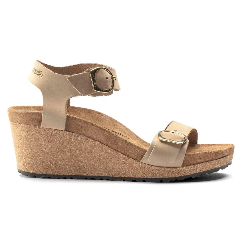 Birkenstock Soley Ring-Buckle Nubuck Leather Wedge Sandal in Sandcastle