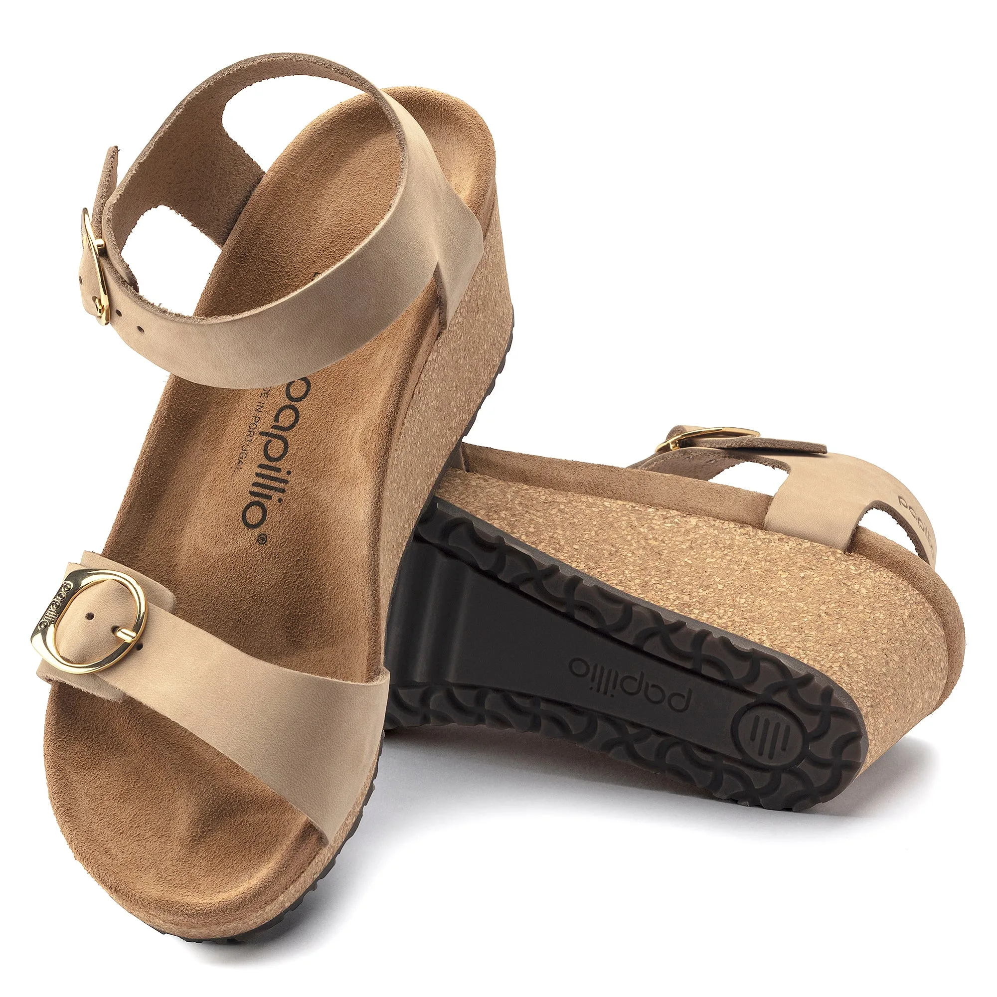 Birkenstock Soley Ring-Buckle Nubuck Leather Wedge Sandal in Sandcastle