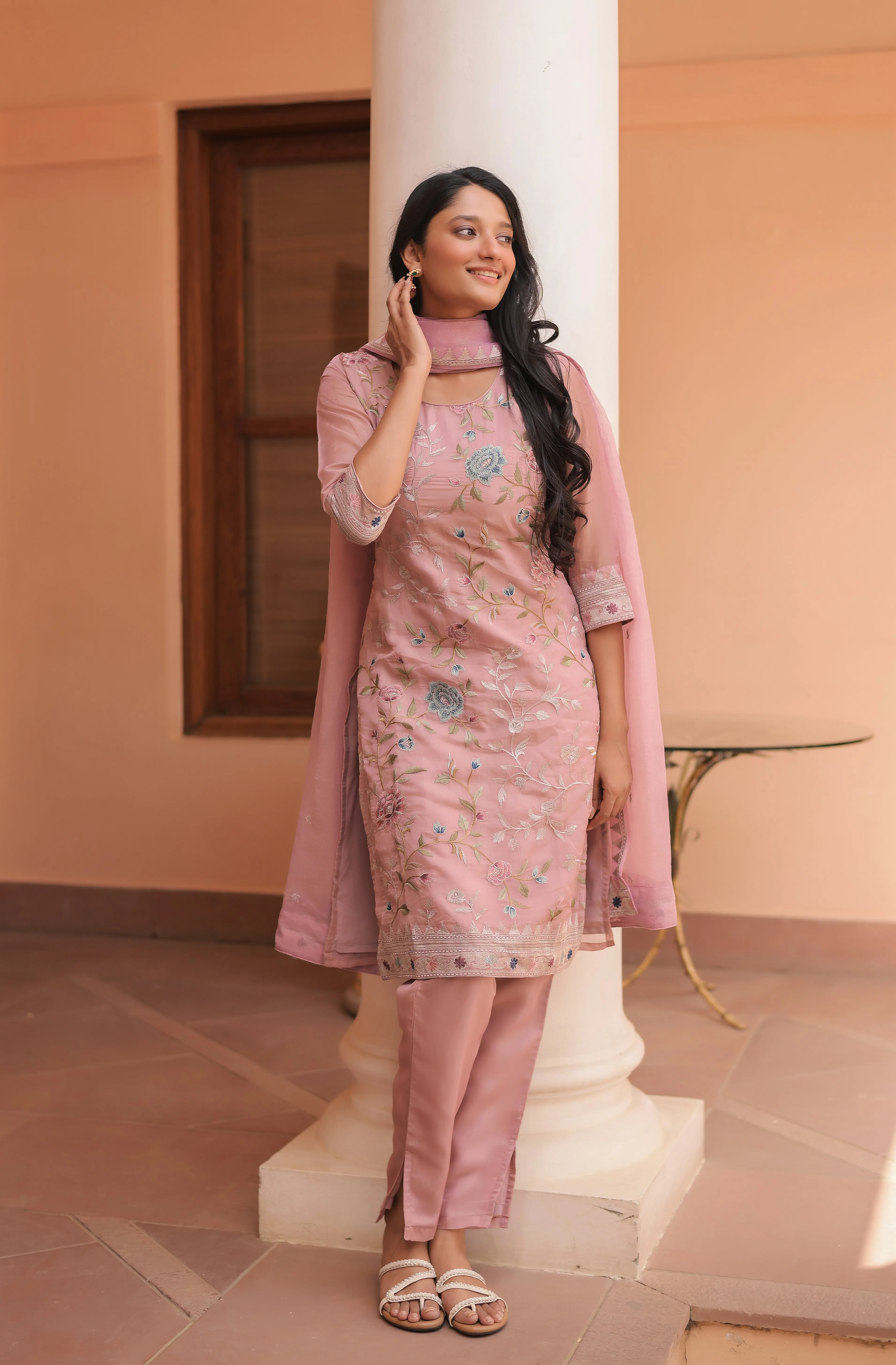 Blush Grace Organza Suit Set With Dupatta