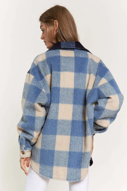 Bohemian Colorblock Plaid Chest Pocket Detail Lumberjack Shacket