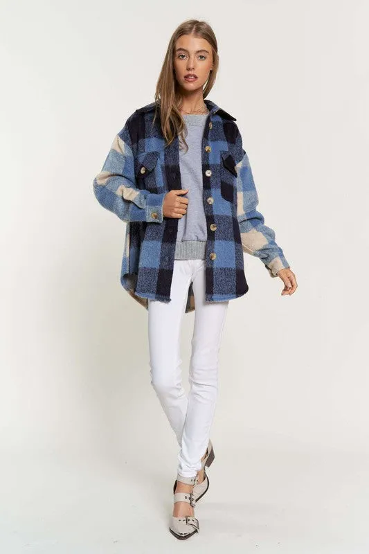 Bohemian Colorblock Plaid Chest Pocket Detail Lumberjack Shacket