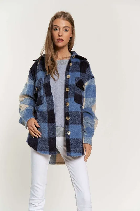 Bohemian Colorblock Plaid Chest Pocket Detail Lumberjack Shacket