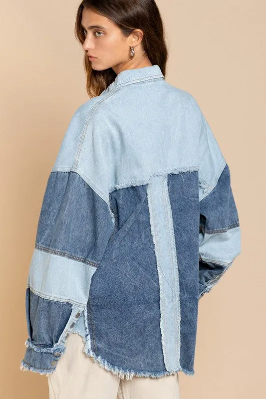 Bohemian POL Colorblock Oversized Shirt Jacket