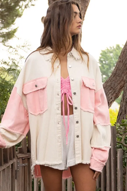 Bohemian POL Colorblock Oversized Shirt Jacket