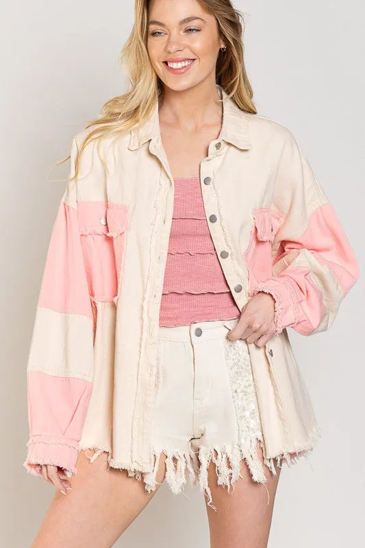 Bohemian POL Colorblock Oversized Shirt Jacket