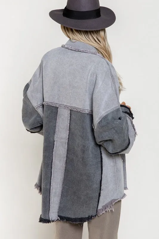 Bohemian POL Colorblock Oversized Shirt Jacket