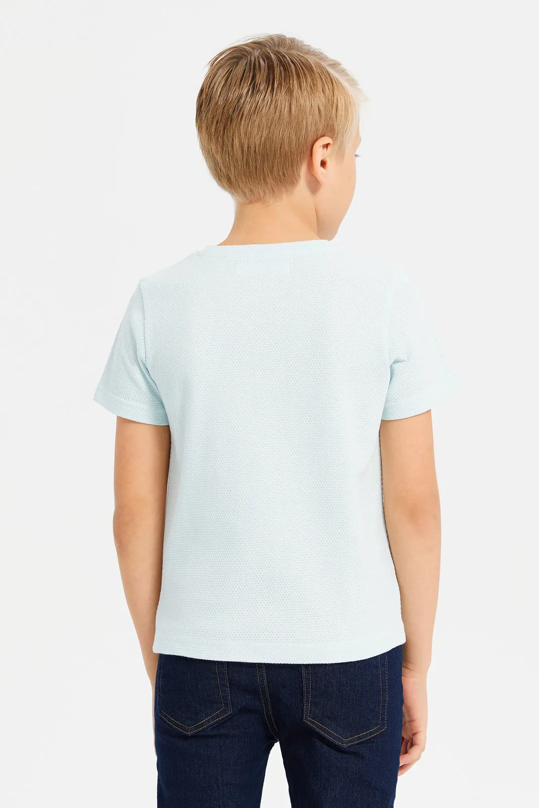 Boys Blue Short Sleeve Jacquard Henley T-Shirt