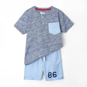 Boys Melange Soft Cotton Short Sleeve Henley Suit