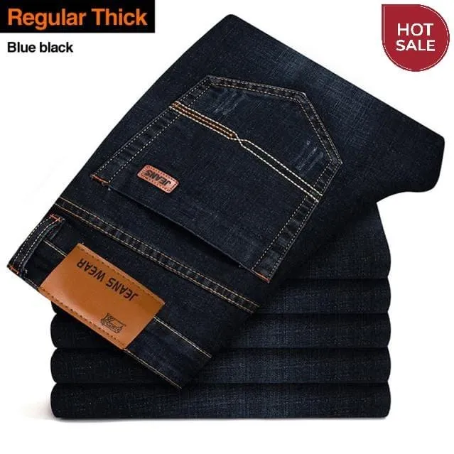 Brother Wang Men Jeans Business Casual Light Blue Elastic Force Fashion Denim Jeans Trousers Male Brand Pants