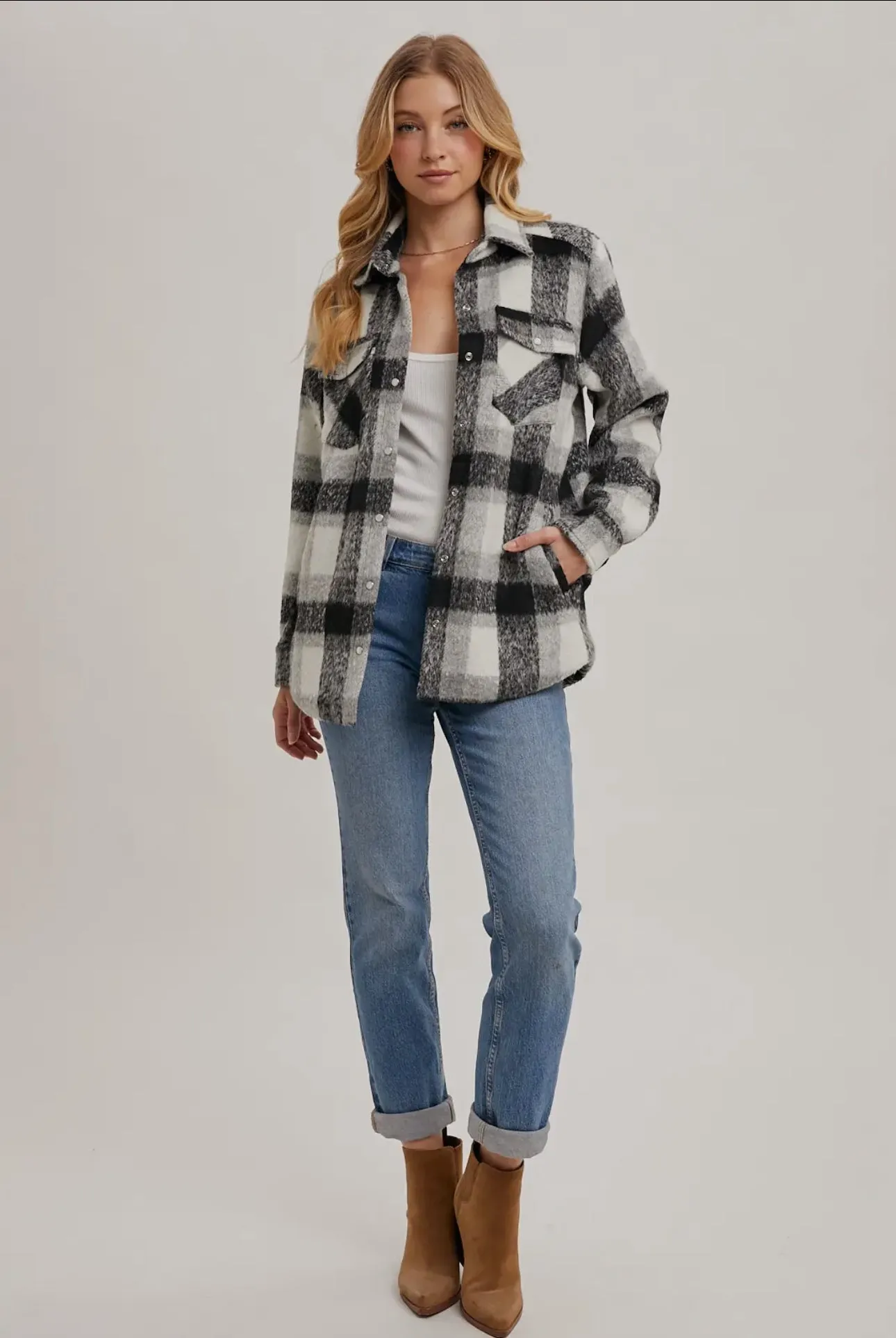 Button Down Plaid Shacket