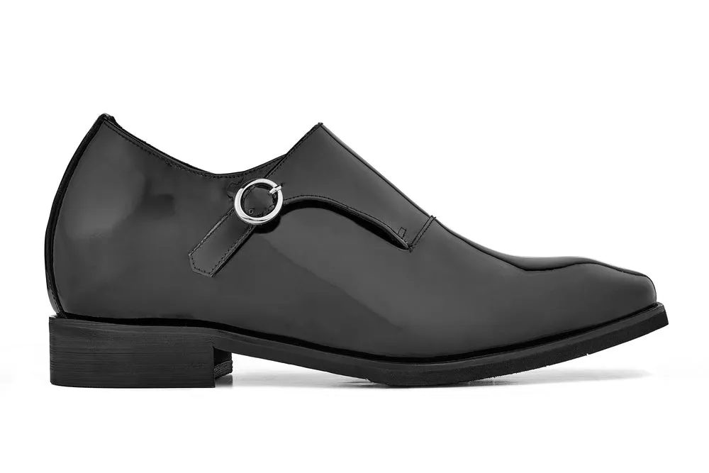 CALTO - Y1182 - 3.2 Inches Taller (Black) - Monk Strap Slip-On Patent Leather Dress Oxford