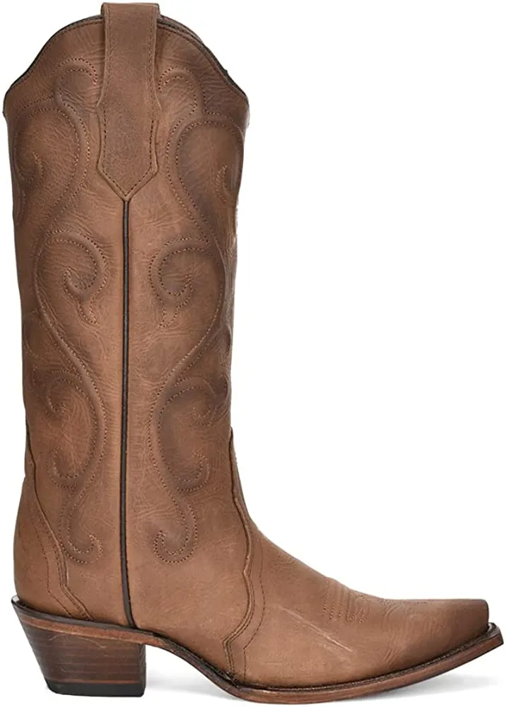 Circle G Ladies  Cinnamon Embroidery, Snip Toe, Leather Sole, 13" Shaft, Cowhide Leather, Western Boot L6014