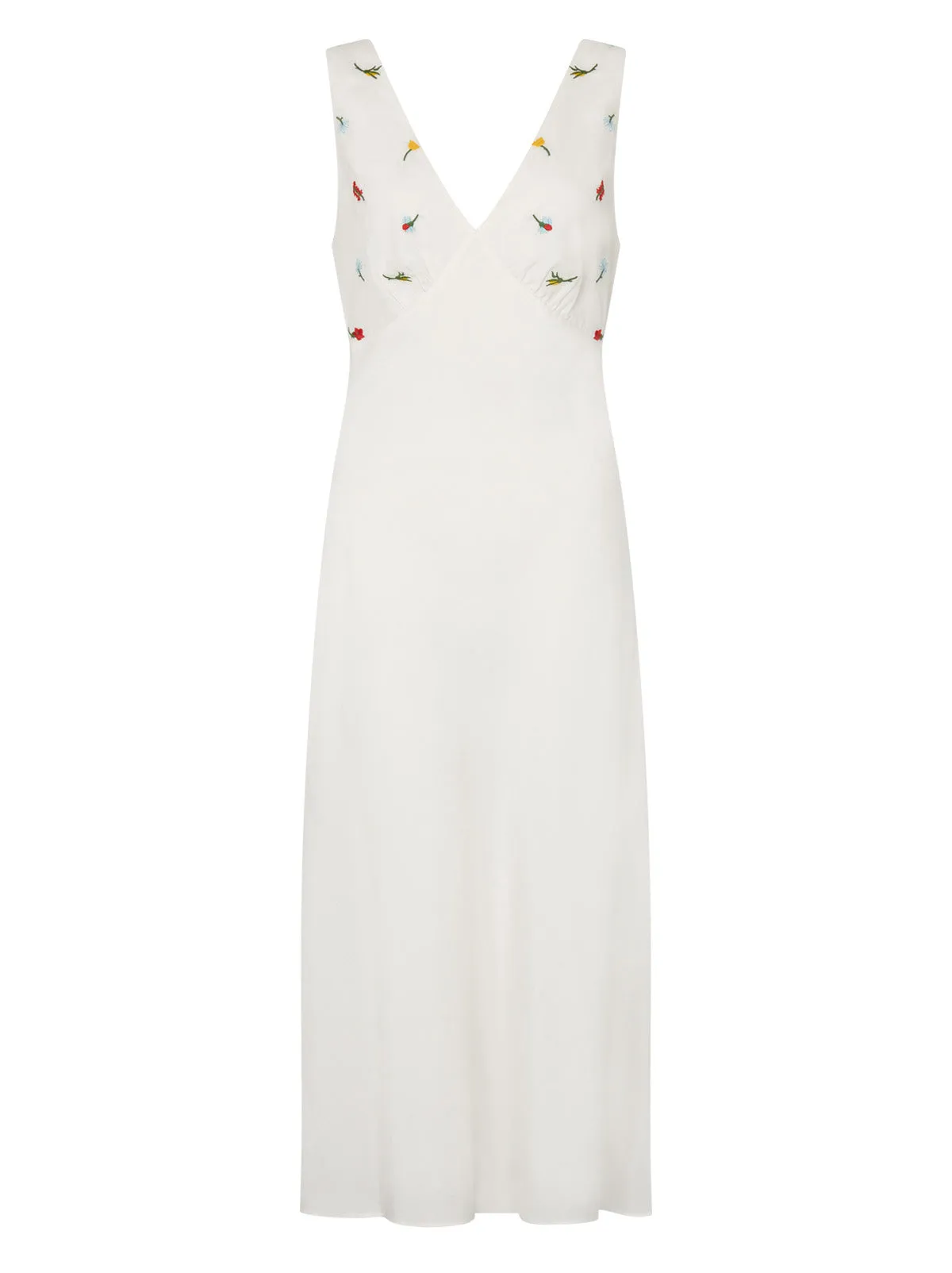 Claire White Vintage Floral Embroidered Slip Dress