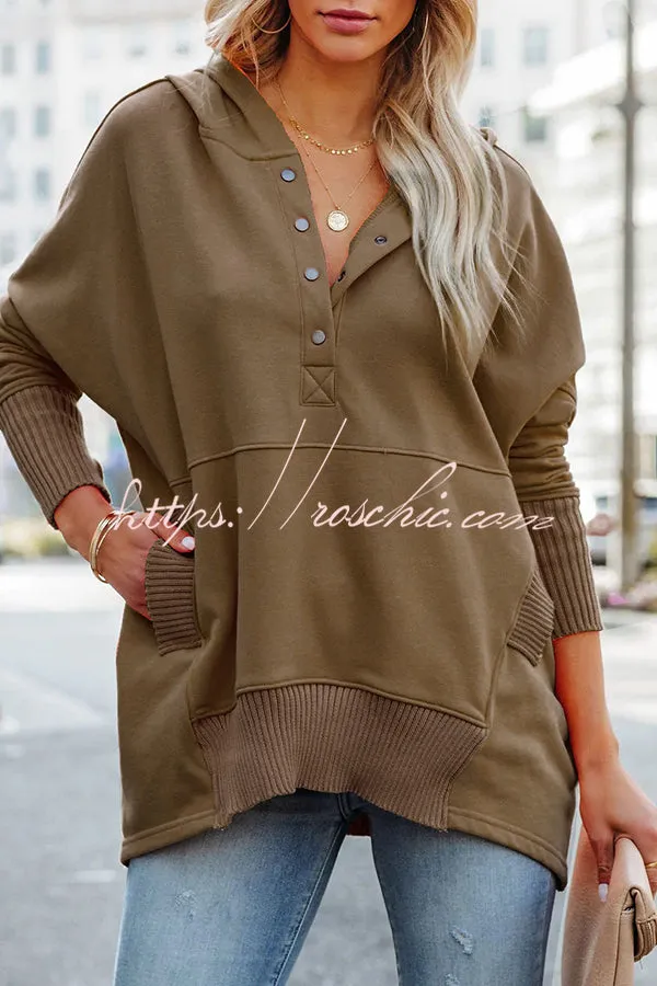 Coffee Perks Cotton Pocketed Henley Hoodie