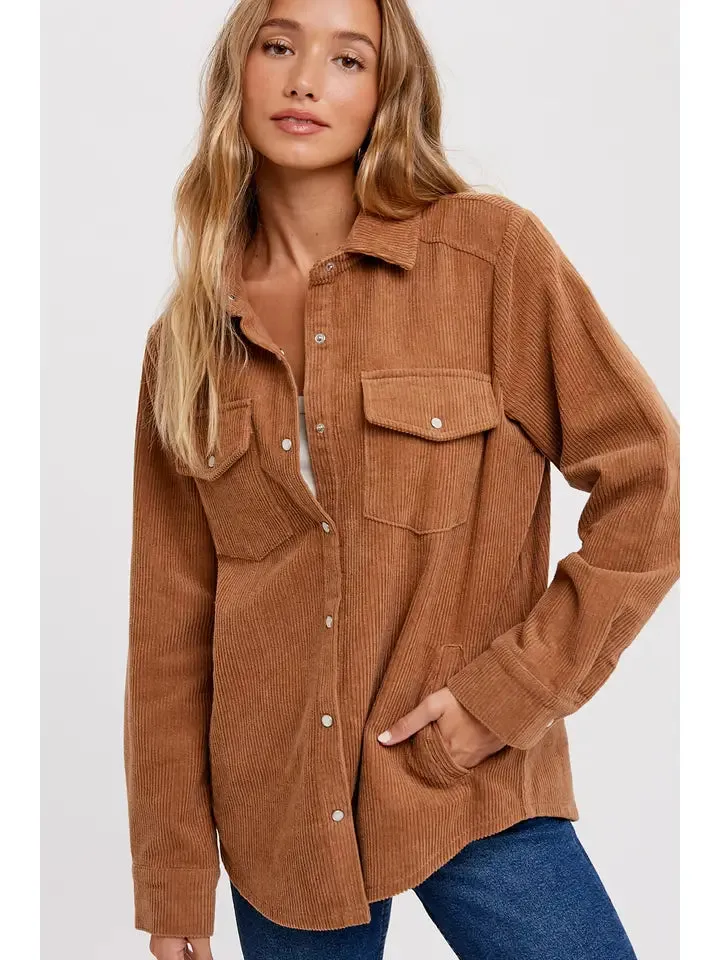 Corduroy Button Up Shacket Camel