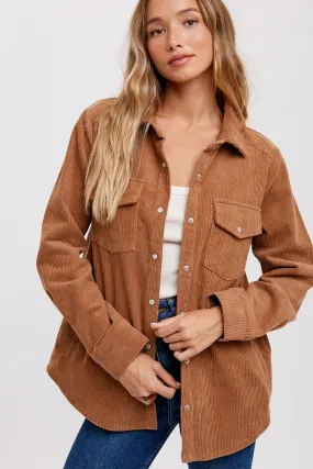 Corduroy Button Up Shacket Camel