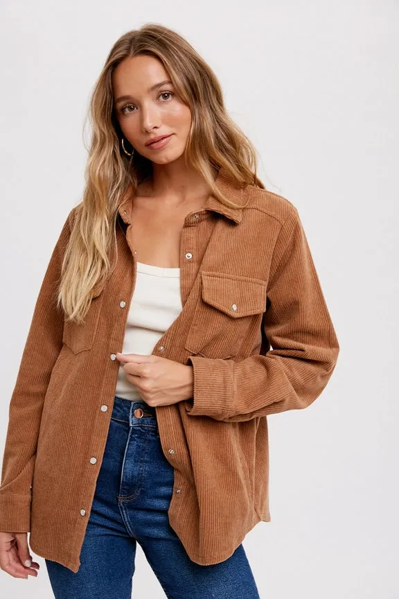 Corduroy Button Up Shacket Camel