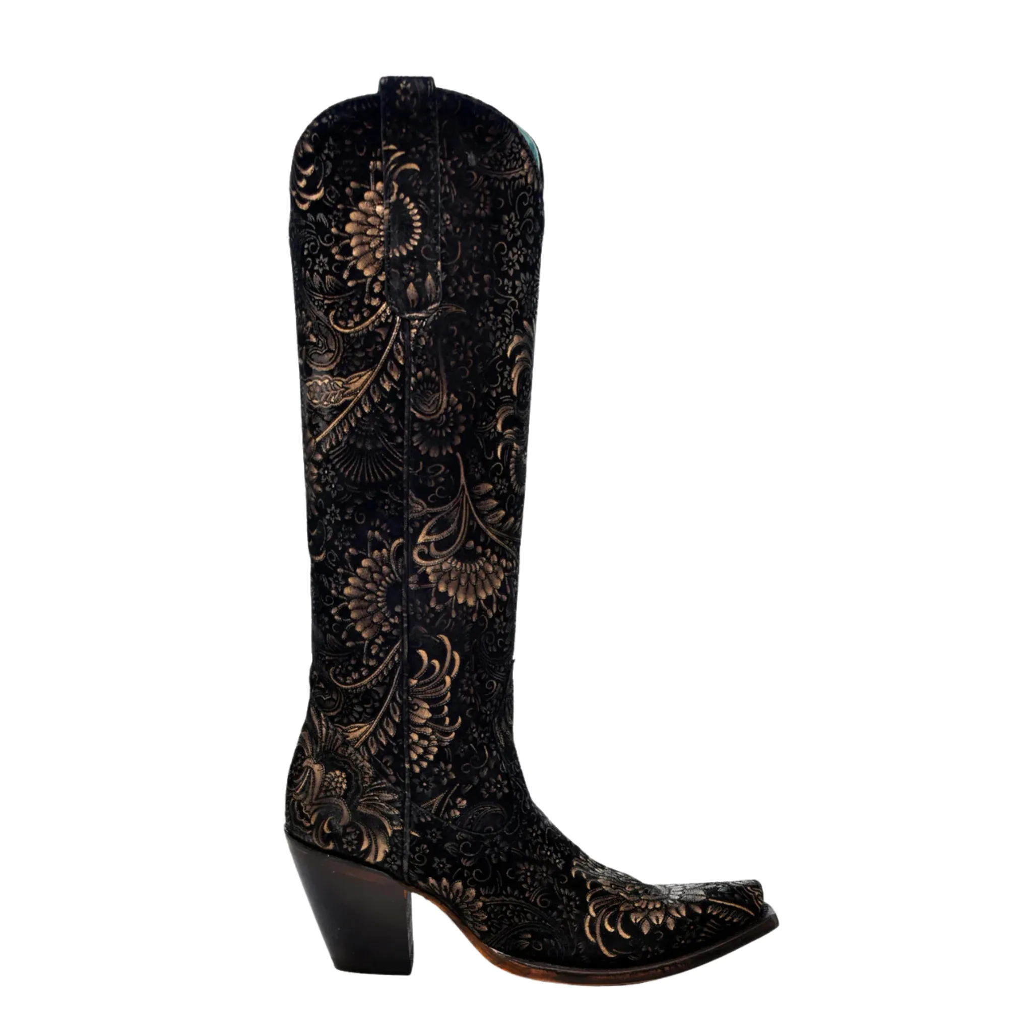 CORRAL WOMEN'S BLACK & GOLD STAMPED FLORAL WESTERN BOOT - A4481