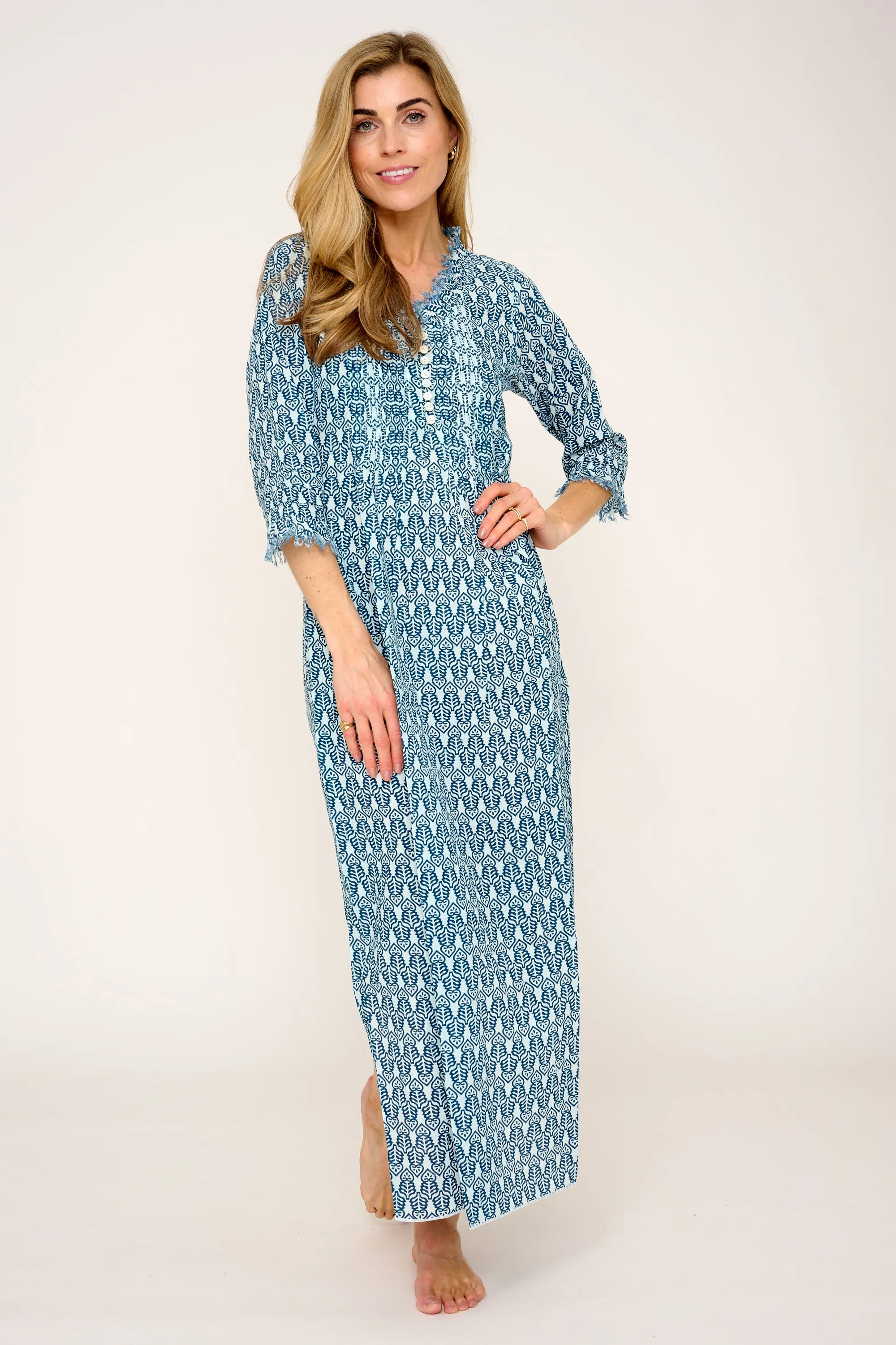 Cotton Annabel Maxi Dress in Fresh Navy & White