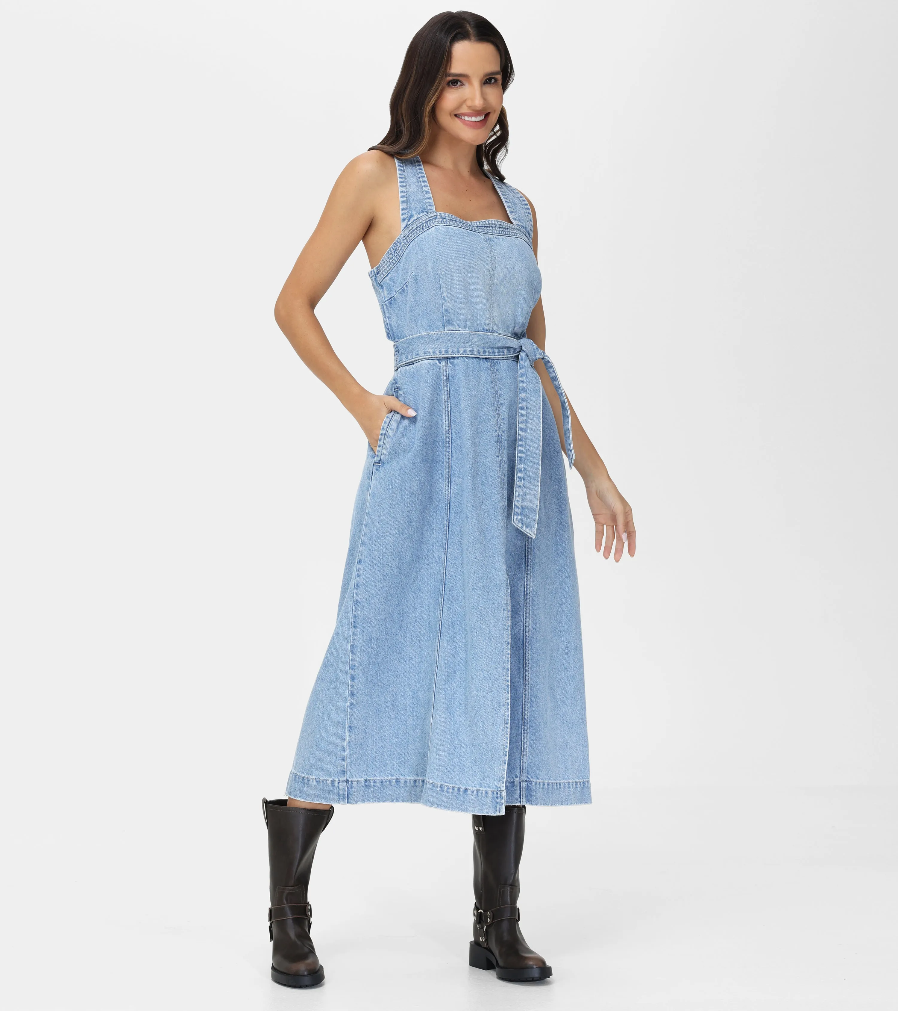 Criss-cross Maxi Denim Dress