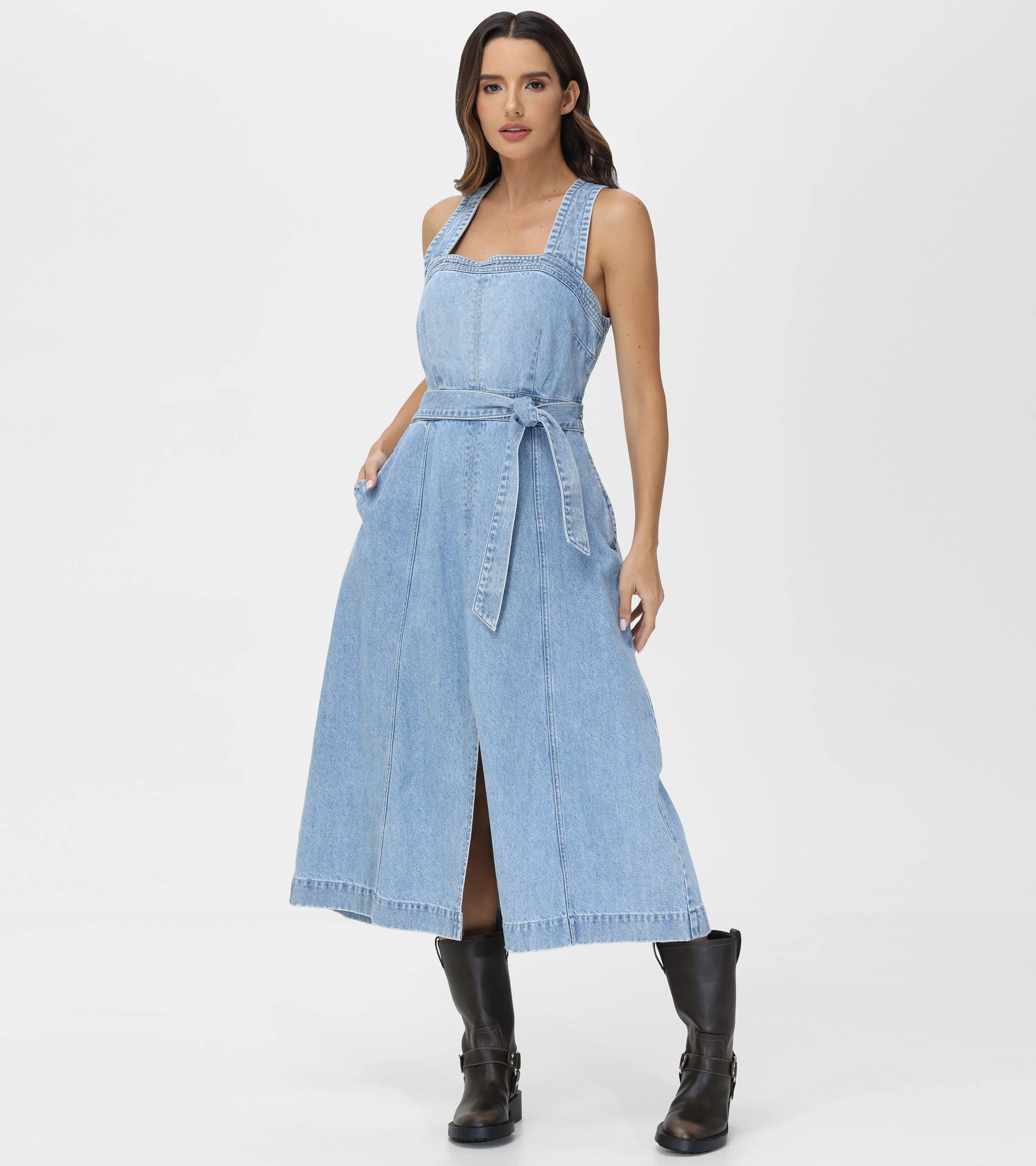 Criss-cross Maxi Denim Dress