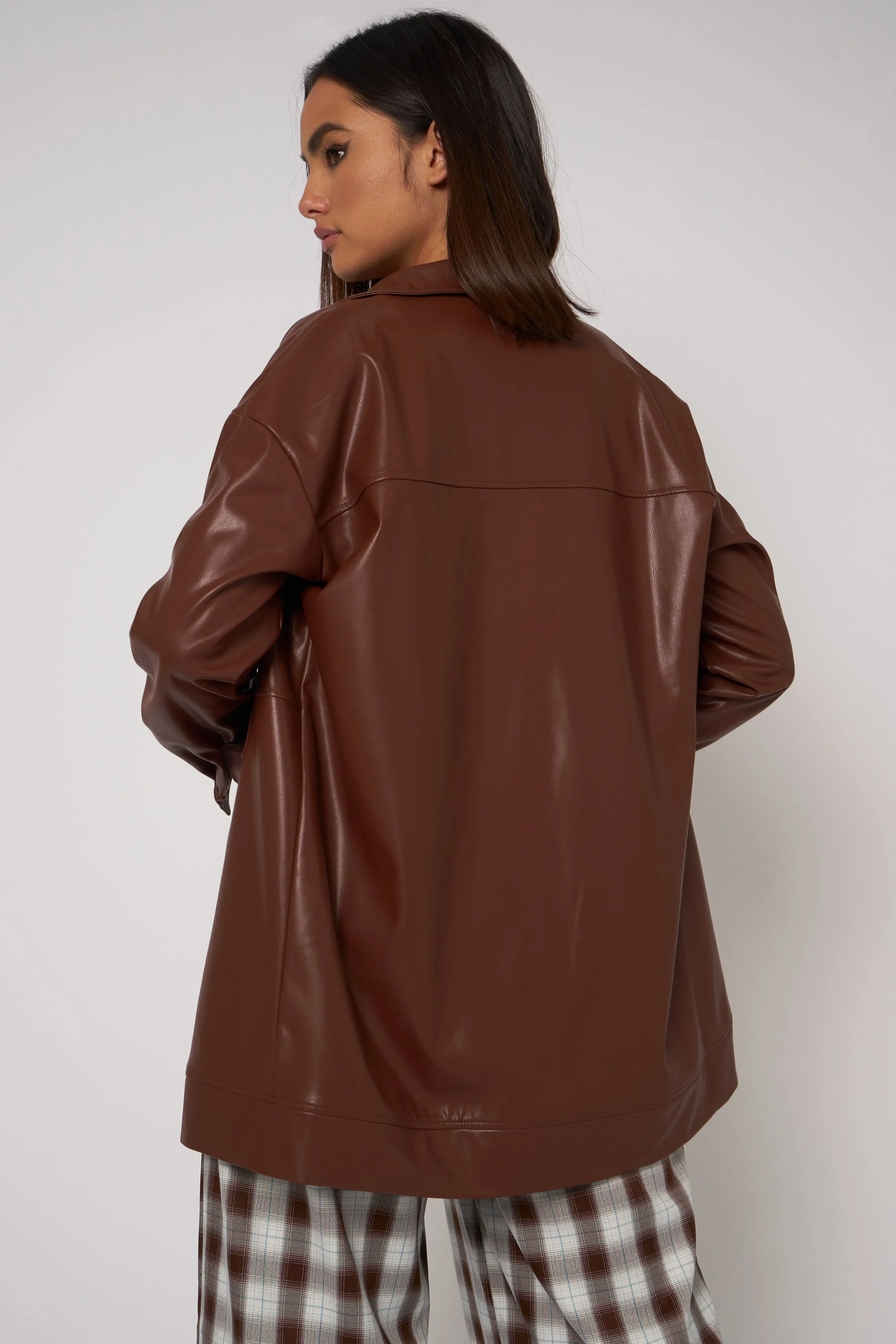 Daisy Street Brown PU Shacket