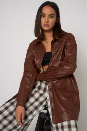 Daisy Street Brown PU Shacket